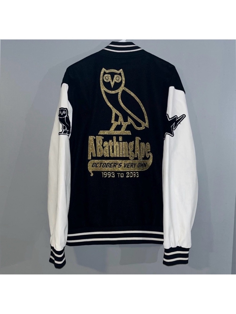 BAPE x OVO Varsity Jacket Black/White/Gold A Bathing Ape x Octobers Very Own XL